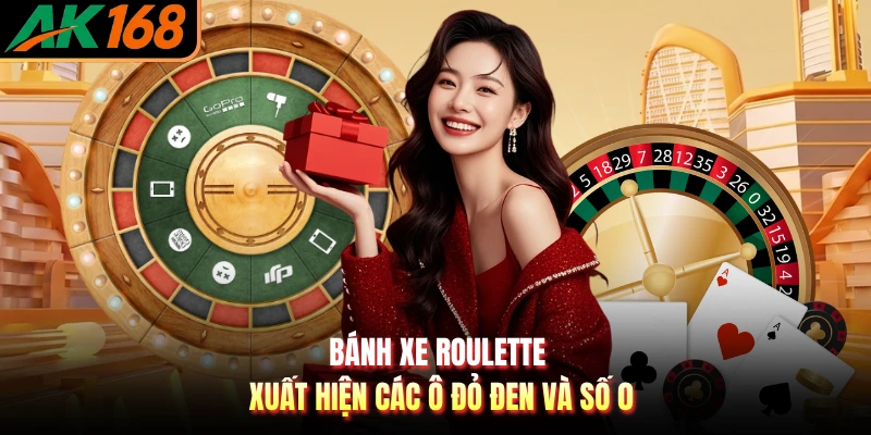 Bánh xe roulette xuất hiện các ô đỏ đen và số 0